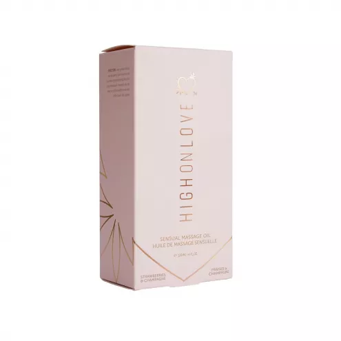 Масажна олія HighOnLove Massage Oil - Strawberry Champagne (120 мл) з олією насіння конопель