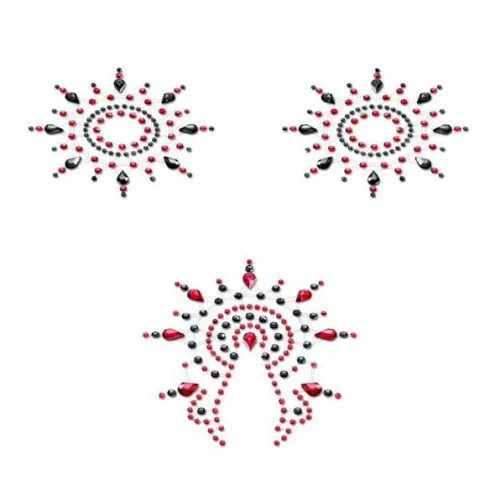Пестіс із кристалів Petits Joujoux Gloria set of 3 - Black/Red, прикраса на груди та вульву