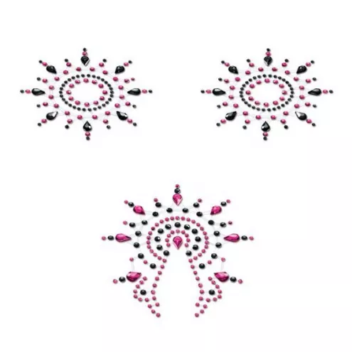 Пэстис из кристаллов Petits Joujoux Gloria set of 3 - Black/Pink, украшение на грудь и вульву