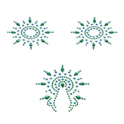 Пэстис из кристаллов Petits Joujoux Gloria set of 3 - Green/Blue, украшение на грудь и вульву