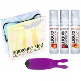 Набор из 3-х вкусов стимулирующего лубриканта Amoreane Med (3х10мл) и вибропули Adrien Lastic Purple - 3