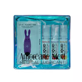 Набор из 3-х вкусов стимулирующего лубриканта Amoreane Med (3х10мл) и вибропули Adrien Lastic Purple - 2