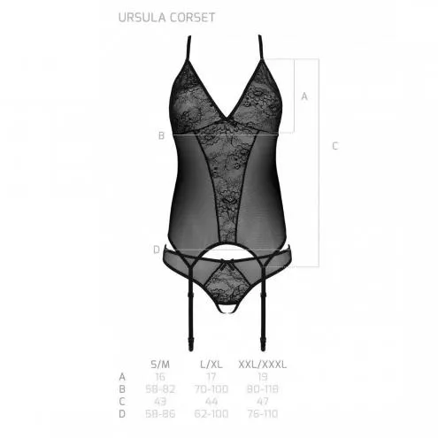 Корсет із пажами Ursula Corset black L/XL — Passion