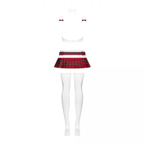 Эротический костюм школьницы с мини-юбкой Obsessive Schooly 5pcs costume L/XL, бело-красный, топ, юбка
