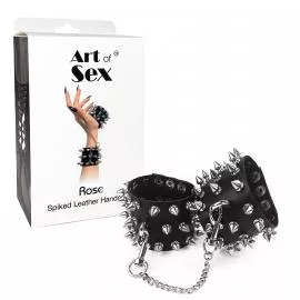 Наручники із шипами Art of Sex - Rose Spiked Leather Handcuffs, натуральна шкіра - 2