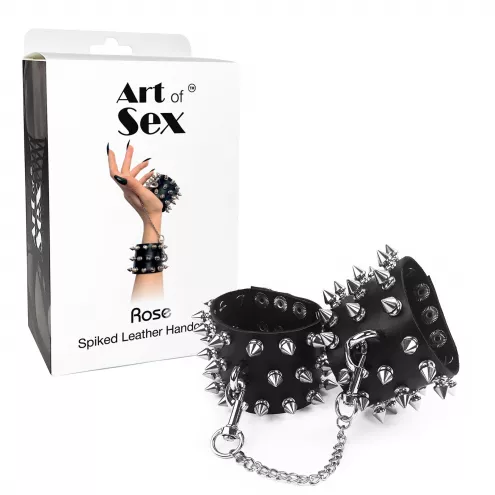 Наручники із шипами Art of Sex - Rose Spiked Leather Handcuffs, натуральна шкіра