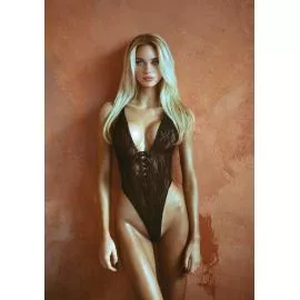 Мереживне боді Leg Avenue Floral lace thong teddy Black - 2