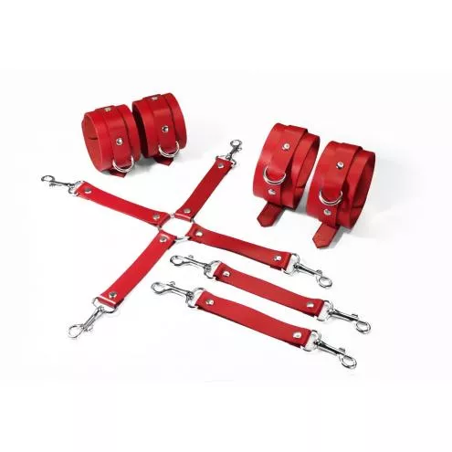 Набор для БДСМ 3 в 1 Feral Feelings BDSM Kit 3 Red, red, наручники, поножи, крестовина