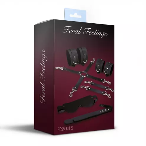 Набір для БДСМ 5 в 1 Feral Feelings BDSM Kit 5 Black, наручники, поножі, хрестовина, маска, паддл