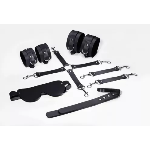 Набір для БДСМ 5 в 1 Feral Feelings BDSM Kit 5 Black, наручники, поножі, хрестовина, маска, паддл