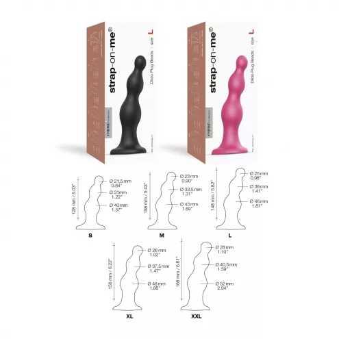 Насадка для страпону Strap-On-Me Dildo Plug Beads Framboise Metallic S