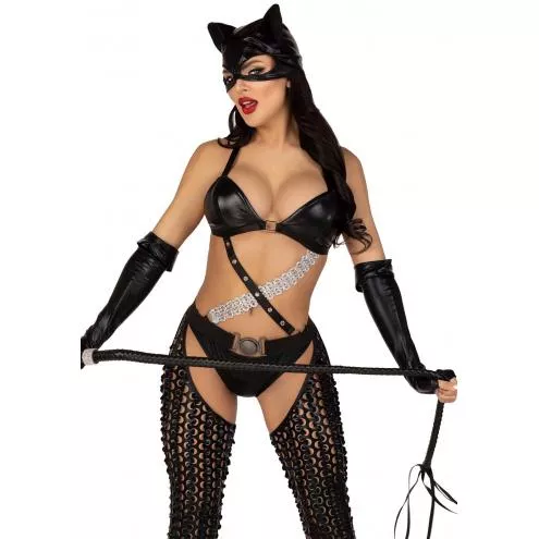 Эротический костюм кошечки-госпожи Leg Avenue Mistress Kitty М, перчатки, комбинезон, маска