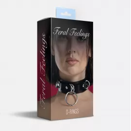 Ошейник для фиксации из натуральной кожи Feral Feelings - D-Rings Black - 2