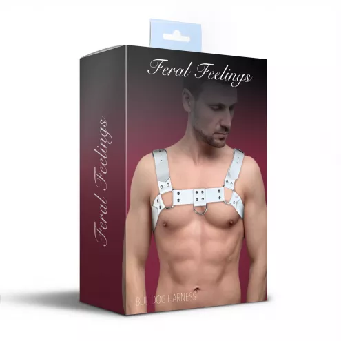 Чоловіча портупея з натуральної шкіри Feral Feelings - Bulldog Harness White