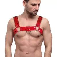 Чоловіча портупея з натуральної шкіри Feral Feelings - Bulldog Harness Red