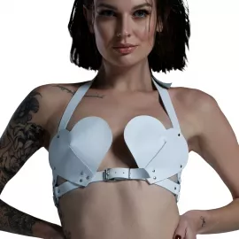 Ліф Серце з натуральної шкіри Feral Feelings - Hearts Bra White - 1
