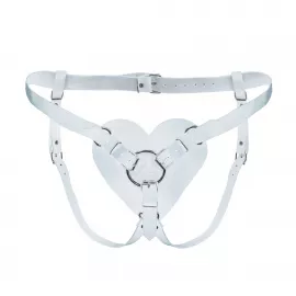 Трусики Сердце для страпона из натуральной кожи Feral Feelings - Hearts Strap-on Belt White - 1