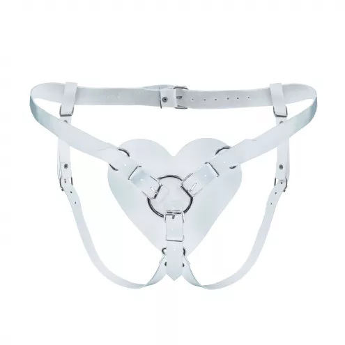 Трусики Серце для страпону з натуральної шкіри Feral Feelings - Hearts Strap-on Belt White