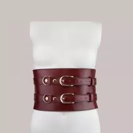 Шкіряний пояс для бондажу Liebe Seele Wine Red Waist Cuff S Size - 3