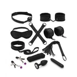 Набір Liebe Seele Black Lace and Neoprene 11pcs Bondage Kit, анальна пробка з кристалом, вібропуля - 1
