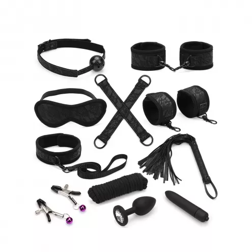 Набір Liebe Seele Black Lace and Neoprene 11pcs Bondage Kit, анальна пробка з кристалом, вібропуля