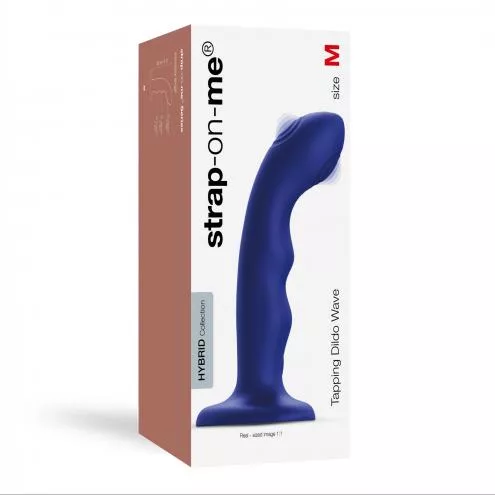 Насадка для страпона с двойной точечной пульсацией Strap-On-Me TAPPING DILDO WAVE - NIGHT BLUE