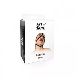 Маска з ланцюгами Art of Sex - Devon, натуральна шкіра, колір чорний - 2