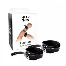 Чоловічі шкіряні кайданки Art of Sex - Man Handcuffs Speedway XS-M, колір чорний - 4