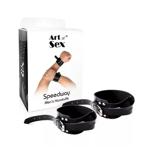 Чоловічі шкіряні кайданки Art of Sex - Man Handcuffs Speedway XS-M, колір чорний