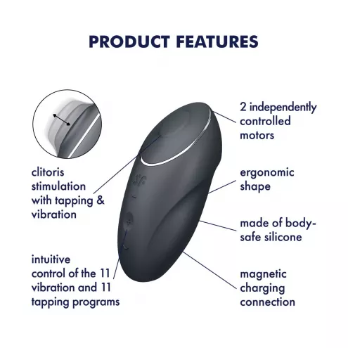 Вібростимулятор-пульсатор Satisfyer Tap & Climax 1 Grey, ефект постукування пальцем