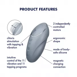 Вибростимулятор-пульсатор Satisfyer Tap & Climax 1 Bluegrey, эффект постукивания пальцем - 8