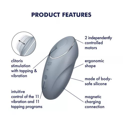 Вибростимулятор-пульсатор Satisfyer Tap & Climax 1 Bluegrey, эффект постукивания пальцем