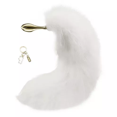 Металева анальна пробка Лисий хвіст LOCKINK SEVANDA White Fox-Tail Anal Rose-shape Plug