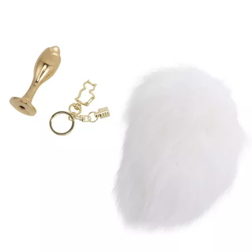 Металева анальна пробка Кролячий хвіст LOCKINK SEVANDA White Bunny-Tail Anal Rose-shape Plug