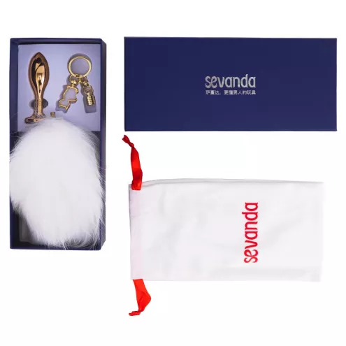 Металева анальна пробка Кролячий хвіст LOCKINK SEVANDA White Bunny-Tail Anal Rose-shape Plug