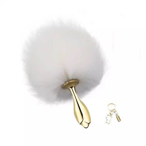 Металева анальна пробка Кролячий хвіст LOCKINK SEVANDA White Bunny-Tail Anal Rose-shape Plug