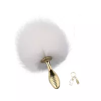 Металева анальна пробка Кролячий хвіст LOCKINK SEVANDA White Bunny-Tail