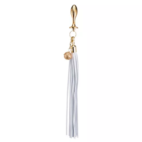 Металева анальна пробка Хвіст поні LOCKINK SEVANDA White Pony-Tail Anal Pear-shape Plug