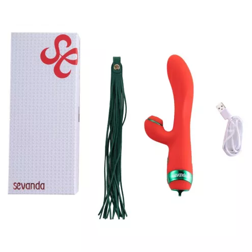 Вібратор-кролик із флогером LOCKINK SEVANDA Whip Vibrating Massage Wand - Red & Green