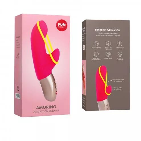 Міні вібратор-кролик зі стимулюючою стрічкою Fun Factory AMORINO pink/neon yellow, знімна стрічка