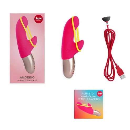Міні вібратор-кролик зі стимулюючою стрічкою Fun Factory AMORINO pink/neon yellow, знімна стрічка
