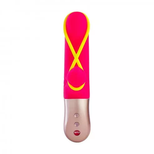 Міні вібратор-кролик зі стимулюючою стрічкою Fun Factory AMORINO pink/neon yellow, знімна стрічка