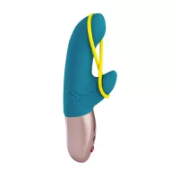 Міні вібратор-кролик зі стимулюючою стрічкою Fun Factory AMORINO petrol/neon yellow, знімна стрічка