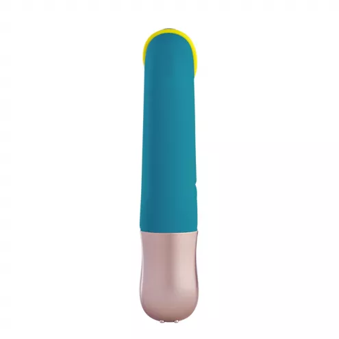 Міні вібратор-кролик зі стимулюючою стрічкою Fun Factory AMORINO petrol/neon yellow, знімна стрічка