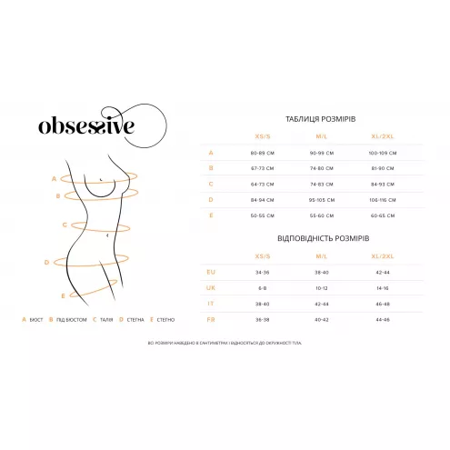 Сорочка бебі-дол Obsessive Blomentis babydoll thong, XL/2XL, мереживний ліф, стрінги в комплекті