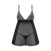 Сорочка бебі-дол Obsessive Blomentis babydoll thong, XL/2XL, мереживний ліф, стрінги в комплекті