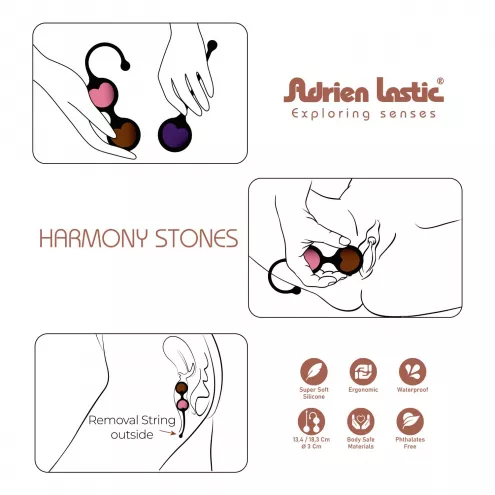 Вагинальные шарики Adrien Lastic Harmony Stones, полудрагоценные камни, 2 держателя