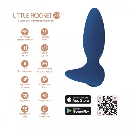 Анальная смарт-вибропробка Adrien Lastic Little Rocket 2.0, двойной силикон