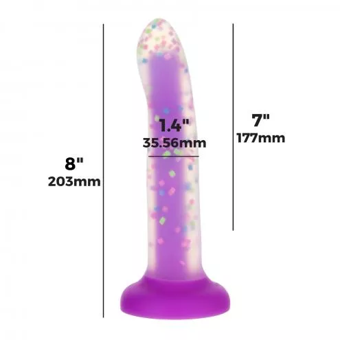Фалоімітатор, що світиться в темряві ADDICTION Rave 8 Glow in the Dark Dildo Purple Confetti