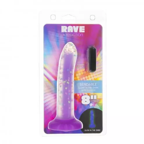 Фалоімітатор, що світиться в темряві ADDICTION Rave 8 Glow in the Dark Dildo Purple Confetti